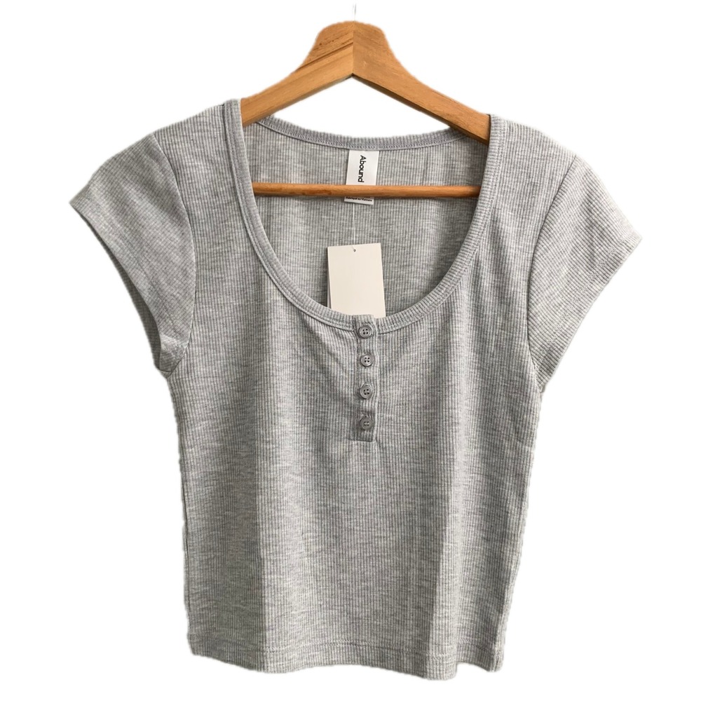 NWT Abound heather gray ribbed Short sleeve henley crop top #ribbedtop #croptop